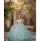 Off Shoulder Sweet 15 Gowns Sage Green Quinceanera Dress With 3D Butterfly