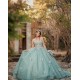 Off Shoulder Sweet 15 Gowns Sage Green Quinceanera Dress With 3D Butterfly