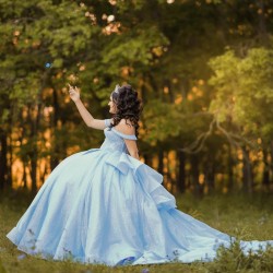 Off Shoulder Sweet 15 Gowns Sky Blue Quince Dress