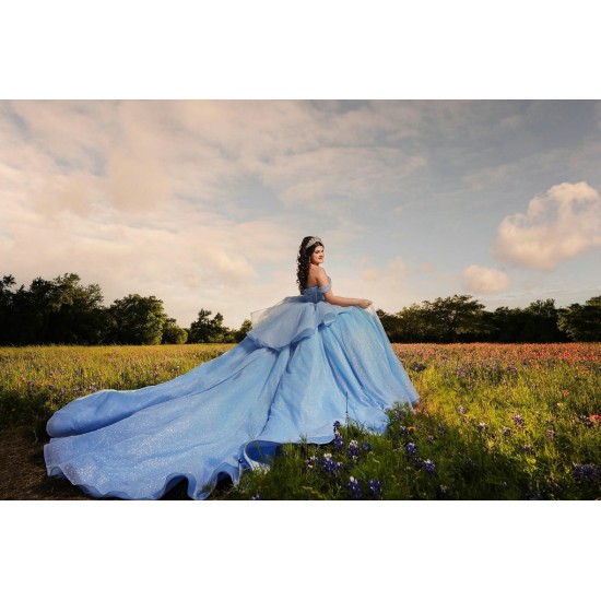 Off Shoulder Sweet 15 Gowns Sky Blue Quince Dress