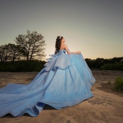 Off Shoulder Sweet 15 Gowns Sky Blue Quince Dress