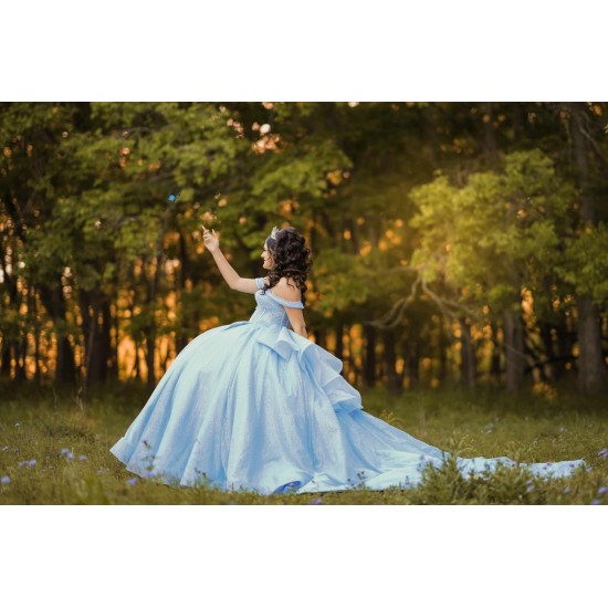 Off Shoulder Sweet 15 Gowns Sky Blue Quince Dress