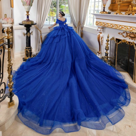 Off Shoulder Tiered Blue Quinceanera Dress Sweetheart Neck Vestidos De 15 Anos