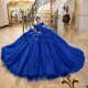 Off Shoulder Tiered Blue Quinceanera Dress Sweetheart Neck Vestidos De 15 Anos