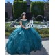 Off Shoulder Tiered Emerald Green Quinceanera Dress Sweetheart Neck 15 Dresses