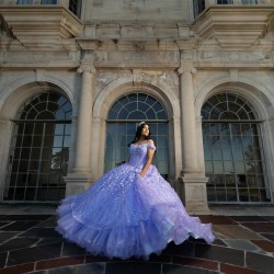 Off Shoulder Tiered Lilac Quinceanera Dresses Sweetheart Neck 15 Dress