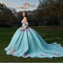 Off Shoulder Tiffany Blue Quinceanera Dresses Sweetheart Neck 15 Dress