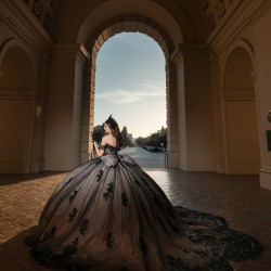 Off Shoulder Vestidos De 15 Anos Black Quinceanera Dress With Bow