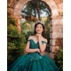 Off Shoulder Vestidos De 15 Anos Emerald Green Quinceanera Dress