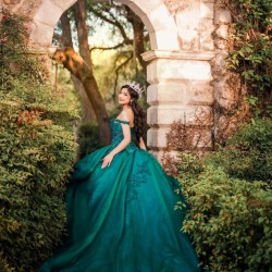 Off Shoulder Vestidos De 15 Anos Emerald Green Quinceanera Dress