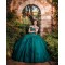 Off Shoulder Vestidos De 15 Anos Emerald Green Quinceanera Dress