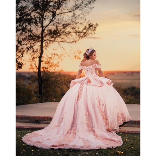 Off Shoulder Vestidos De 15 Anos Pink Quinceanera Dress