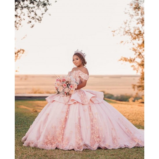 Off Shoulder Vestidos De 15 Anos Pink Quinceanera Dress