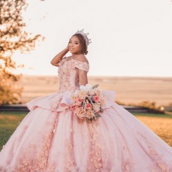 Off Shoulder Vestidos De 15 Anos Pink Quinceanera Dress