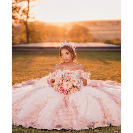 Off Shoulder Vestidos De 15 Anos Pink Quinceanera Dress