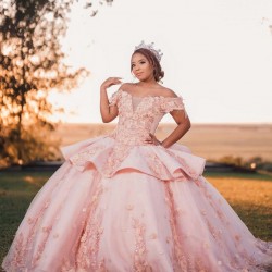 Off Shoulder Vestidos De 15 Anos Pink Quinceanera Dress