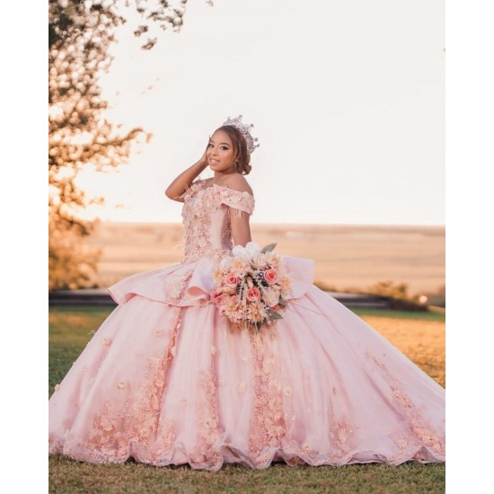 Off Shoulder Vestidos De 15 Anos Pink Quinceanera Dress