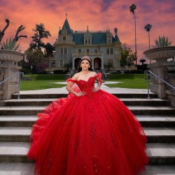 Off Shoulder Vestidos De XV Anos Red Quince Dress Sweet 15 Gowns