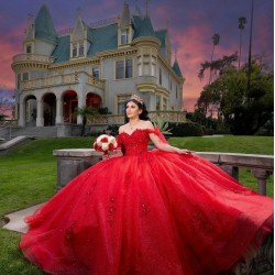 Off Shoulder Vestidos De XV Anos Red Quince Dress Sweet 15 Gowns