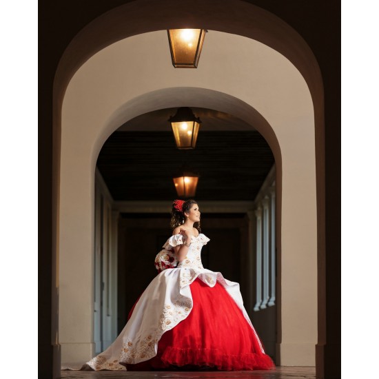 Off Shoulder White On Red Quinceanera Dresses Sweetheart Neck 15 Dress