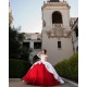 Off Shoulder White On Red Quinceanera Dresses Sweetheart Neck 15 Dress