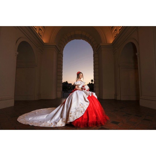 Off Shoulder White On Red Quinceanera Dresses Sweetheart Neck 15 Dress