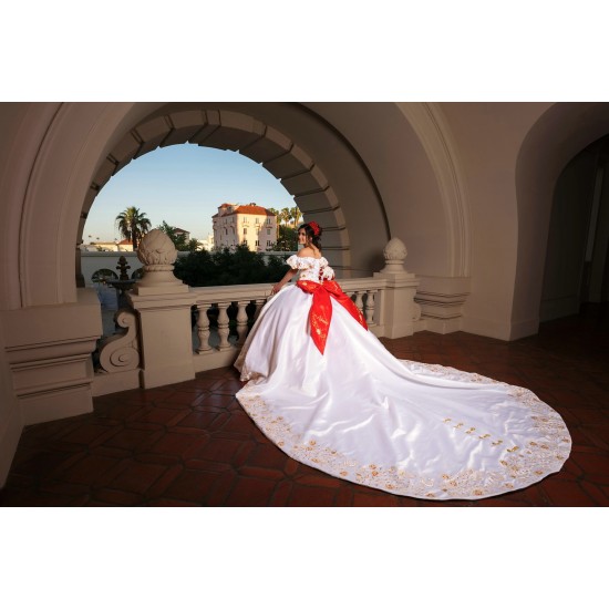 Off Shoulder White On Red Quinceanera Dresses Sweetheart Neck 15 Dress