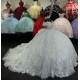 Off Shoulder White Quinceanera Dresses V Neck 15 Dress With Bow