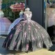 Off The Shoulder Black Quinceanera Dresses With Pink Flowers