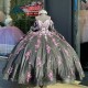 Off The Shoulder Black Quinceanera Dresses With Pink Flowers