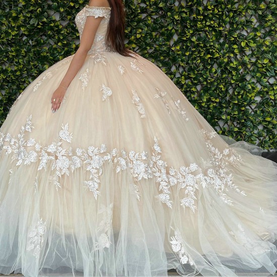 Off The Shoulder Classic Quinceanera Dress Champagne 15 Dresses