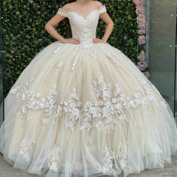 Off The Shoulder Classic Quinceanera Dress Champagne 15 Dresses