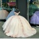 Off The Shoulder Glitter Organza Pink Dama Dresses for Quinceanera