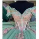 Off The Shoulder Light Green Quinceanera Dresses With Pink Flowers