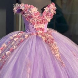 Off The Shoulder Lilac Quinceanera Dresses With Pink Flowers