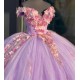 Off The Shoulder Lilac Quinceanera Dresses With Pink Flowers