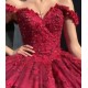 Off The Shoulder Organza Burgundy Quinceanera Dress With 3D Flowers