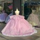 Off The Shoulder Pastel Pink Quince Dress With Illusion Bodice