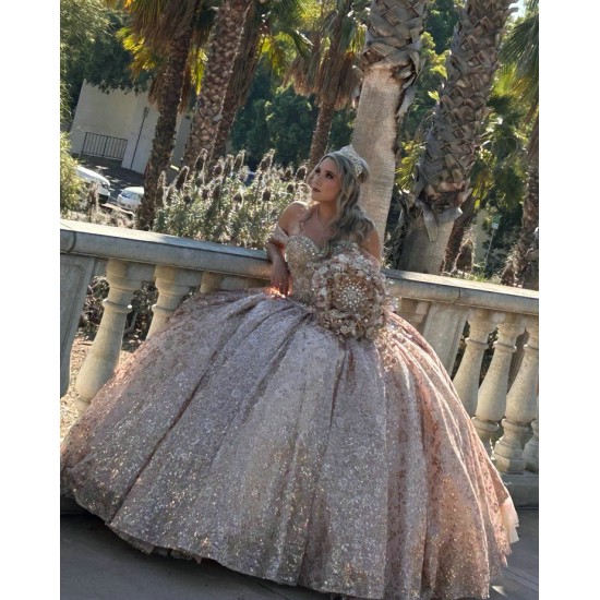 Off The Shoulder SParkly Quince Rose Gold Dresses Custom Made