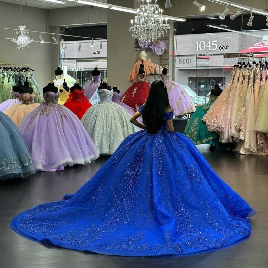 Off the Shoulder 2024 Instagram Puffy Royal Blue Quinceanera Dresses