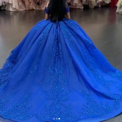 Off the Shoulder 2024 Instagram Puffy Royal Blue Quinceanera Dresses