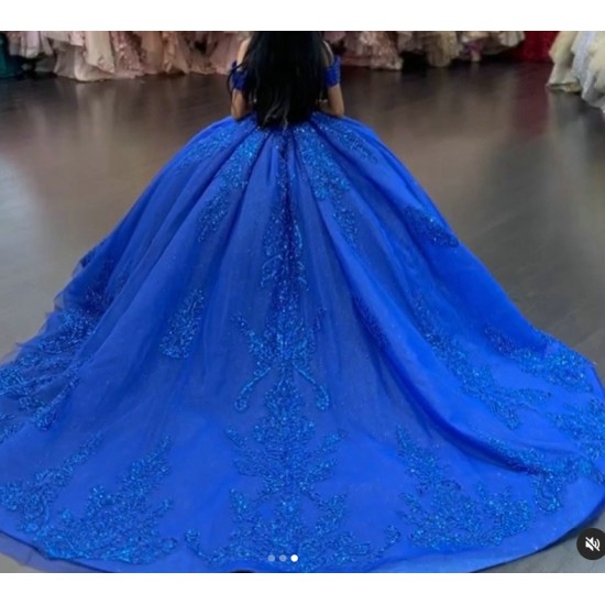 Off the Shoulder 2024 Instagram Puffy Royal Blue Quinceanera Dresses