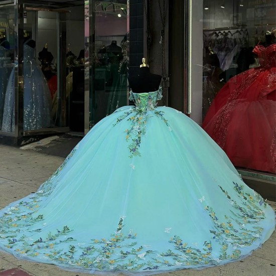 Off the Shoulder Aqua Blue Quinceanera Dress Girls Birthday Party Prom Gown Vestidos