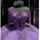 Pearl 15 Dresses Lavender Ruffled Quinceanera Dress With Long Sleeve