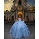 Pearl Sequin Blue Quinceanera Dress Off Shoulder Girl Women Dress Sweetheart Neck Vestidos De 15 Anos With Bow