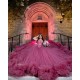 Plus Size Fuchsia Quince Dress V Neck Ruffled Vestidos De 15 Anos