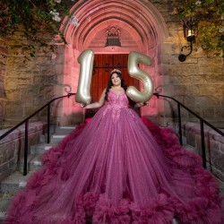 Plus Size Fuchsia Quince Dress V Neck Ruffled Vestidos De 15 Anos