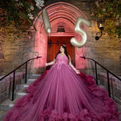 Plus Size Fuchsia Quince Dress V Neck Ruffled Vestidos De 15 Anos