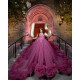 Plus Size Fuchsia Quince Dress V Neck Ruffled Vestidos De 15 Anos