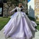 Princess Purple Quinceanera Dresses Rhinestones Long Sleeved Vestidos De 15 Anos